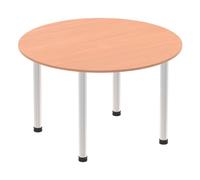 OPO Impulse Freestanding 1000/1200mm Circular Table Attractive Cable Managed Leg | Sturdy Build Weather & Heat Resistant Melamine Finish Meeting Table Beech Aluminium 1200