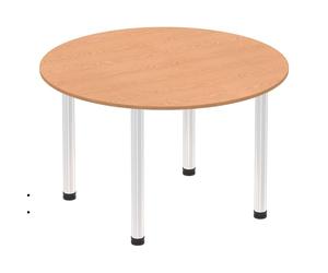 OPO Impulse Freestanding 1000/1200mm Circular Table Attractive Cable Managed Leg | Sturdy Build Weather & Heat Resistant Melamine Finish Meeting Table Oak Chrome 1200