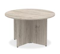OPO Impulse Freestanding 1000mm/1200mm Round Table Distinctive Arrowhead Leg | Sturdy Build Weather & Heat Resistant Melamine Finish Meeting Table Grey Oak 1200