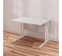 OPO Impulse Freestanding 1000mm Rectangular Desk Silver Cantilever Leg | Sturdy Build Weather & Heat Resistant Melamine Finish Slim line Desk White White