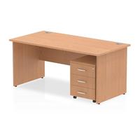 OPO Impulse Freestanding 1200/1400/1600/1800mm Panel End Rectangular Desk with Mobile Pedestal | Sturdy Build Weather & Heat Resistant Melamine Finish Desk Oak 3 Drawer 1400