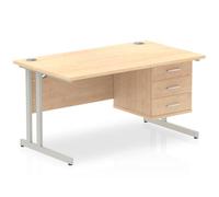 OPO Impulse Freestanding 1200/1400/1600/1800mm Rectangular Desk 2/3/2&3/2x2/3x2 Drawer Cantilever Leg | Sturdy Build Weather & Heat Resistant Melamine Finish Desk Maple 3 Drawer 1400