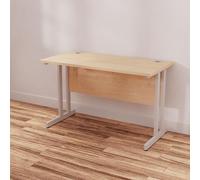 OPO Impulse Freestanding 1200mm Rectangular Slimline Desk Silver Cantilever Leg | Sturdy Build Weather & Heat Resistant Melamine Finish Slim line Desk Maple Silver