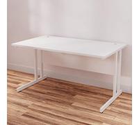 OPO Impulse Freestanding 1400mm Rectangular Desk Silver Cantilever Leg | Sturdy Build Weather & Heat Resistant Melamine Finish Slim line Desk White White