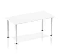 OPO Impulse Freestanding 1400mm Rectangular Table with Post Leg | Sturdy Build Weather & Heat Resistant Melamine Finish Meeting Table White Silver