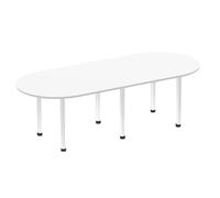 OPO Impulse Freestanding 1800/2400mm Rectangular Boardroom Table Attractive Post Legs | Sturdy Build Weather & Heat Resistant Melamine Finish Table White Aluminium 2400