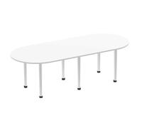OPO Impulse Freestanding 1800/2400mm Rectangular Boardroom Table Attractive Post Legs | Sturdy Build Weather & Heat Resistant Melamine Finish Table White Silver 2400