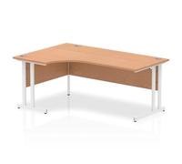 OPO Impulse Freestanding 1800mm Left Crescent Corner Desk Cantilever Leg | Sturdy Build Weather & Heat Resistant Melamine Finish Desk Oak White