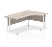Impulse 1800mm Right Crescent Desk Grey Oak Top White Cantilever Leg I003529