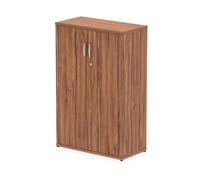 OPO Impulse Freestanding 800/1200/1600/2000mm Storage Cupboard Mechanism & Lockable Office Storage 2 Shelves | Heat Resistant Beech Melamine Finish Walnut 1200