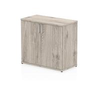 OPO Impulse Freestanding 800/1200/1600/2000mm Storage Cupboard Mechanism & Lockable Office Storage 2 Shelves | Heat Resistant Beech Melamine Finish Grey Oak 800