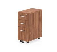 OPO Impulse Freestanding Narrow Under Desk Pedestal with Foolscap Filing Mechanism & Lockable 3 Drawers | Heat Resistant Beech Melamine Finish Walnut 3 Drawer