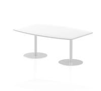 OPO Italia High Gloss 1800/2400mm Boardroom Table with Circular Base | Home Office Standing Table with Brushed Stainless Steel Pillars White 725mm 1800