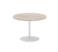 OPO Italia Round 1000/1200/600/800mm Poseur Table with Circular Base | Home Office Standing Table with Brushed Stainless Steel Pillars Grey Oak 725mm 1000