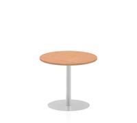 OPO Italia Round 1000/1200/600/800mm Poseur Table with Circular Base | Home Office Standing Table with Brushed Stainless Steel Pillars Oak 725mm 800