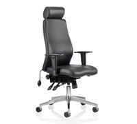 OPO Onyx Ergo Posture Chair with Arms | Posture Boardroom Chair with High Back Large Seat | Triple Lever Multi-Function Mechanism | Brushed Aluminium 5 Star Base Black Black Leather with Headrest