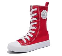 OPOEE Boys and Girls High Top Children's Canvas Shoes Fashion Street Dance White Campus Shoes Outdoor Leisure Sneakers Shoes, Red Excursion Plain Getaway Solids, 4 Narrow Big Kid