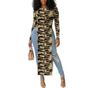 OPOIPIN Women's Crew Neck Split Slit Hem Long Sleeve Slim Fit Tee Top Long Shirt Tunic, Flower-2, L