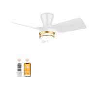 OPONL 30" White low profile Ceiling Fan with Light, with Gold Trim Ring, Large Air Volume, flush mount ceiling fan for Bedroom Kitchen Dining room Patio