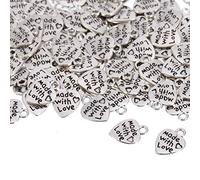 Opopark 100 Pieces Heart Charms, Antique Silver Made with Love Heart Pendants for DIY Jewelry Making Accessory Bracelet Necklace Keychain Crafting Findings