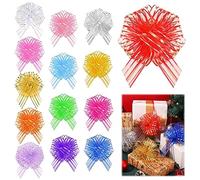 Opopark 14 Pcs Large Organza Pull Bows, 6 Inch Mixed Color Ribbon Bows for Flower Presents Basket Birthday Wedding Festival