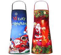 Opopark 2Pcs Christmas Aprons Santa Snowman Kitchen Apron Red Apron for Xmas Party Chef Cooking Restaurant House Cleaning(70 * 80cm)