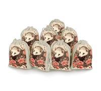 Opossum And Roses 8 Pack Drawstring Bag, Cotton Hemp Bunches Pocket