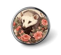 Opossum And Roses Badges Pin, Personalized Exquisite Round Badge, 1 Inch Button Pins for Women And Men, Decorative Metal Round Brooch for Clothing, Backpacks, And Hats