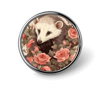 Opossum And Roses Button Pin,Design Your Own Personalized Pin Back Button Badges Exquisite Round Badge Travel Brooch Metal Decorative Pins for Hat Clothes Backpack