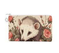 Opossum And Roses Coin Purse Mini Change Wallet Portable Change Purse Cute Canvas Coin Wallet Bag with Zipper for Men & Women