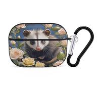 Opossum and Roses Earbuds Organizer Shockproof Protective Airpods Pro Cover with Carabiner Clip Anti Fall Carrying Earphone Case Cover for Airpods Pro 2nd Generation Black