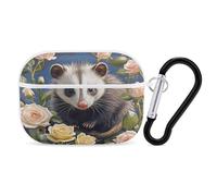 Opossum and Roses Earbuds Organizer Shockproof Protective Airpods Pro Cover with Carabiner Clip Anti Fall Carrying Earphone Case Cover for Airpods Pro 2nd Generation White