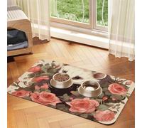 Opossum and Roses Pet Feeding Mat Absorbent Pu Leather Dog Cat Food Mats Contain Spills Protects Floors, Anti-Slip Rubber Backing Dog Bowl Mats Easy Clean Pet Placemats 40x60cm