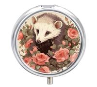 Opossum and Roses Pill Box Cute Medicine Organizer Travel Pillbox Waterproof Portable Pill Container Holder to Hold Vitamins Medication Fish Oil and Supplements