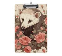 Opossum and Roses Plastic Clipboard with Storage Office Acrylic Clipboards Low Profile Clip Clear Clip Boards Basics Letter Size Hardboard for Nurses,Teachers