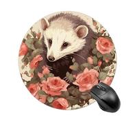 Opossum and Roses Round Mouse Pad Cute Non-Slip Rubber Base Desk Mat Funny Small Mousepad for Office & Gaming, Decorative Computer Accessories for Home Office Desk