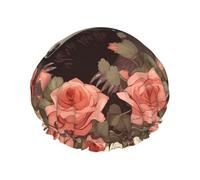 Opossum and Roses Shower Cap for Women Double Layers Thick Hair Caps Reusable Waterproof Bath Caps with Elastic Band Hair Hat Washable Shower Hat for Men Women Spa Salon