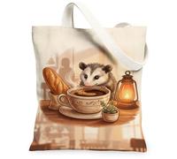 Opossum Canvas Tote Bag for Women, Cozy Rustic Coffee Bread Fall Brown Washable Reusable Everyday Tote Bags Ideas for Family Friends Colleagues Reading Loves 13x15 Inch