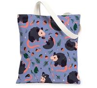 Opossum Canvas Tote Bag for Women, Playful Fanciful Acorn Leaf Fall Lavender Washable Reusable Small Tote Bags Ideas for Tr, Lavender, 13x15 Inch