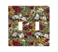 Opossum Double Light Switch Cover Plate, Botanical Vintage Flowers Foliage Spring Green Plastic Standard Size Wall Switch Plates Accents for Bedroom Bathroom Kitchen Entrance Decor