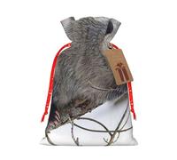 (Opossum In Snow) Christmas Burlap Gift Bags, Eco-Friendly Polyester Drawstring Pouches For Holiday, Birthday & Party Gift Packaging S