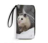 Opossum In Snow Clutch Wallet, Small Exquisite PU Leather Long Purse Gift for Friends, Zipper Coin Pocket with Patterns, Wristlet Bag for Daily Use