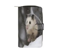 Opossum In Snow Long Wallet with Zipper Coin Pocket Card Case Large Capacity Card Organizer Leather Purse