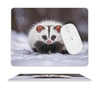Opossum in Snow Print Leather Mouse Pad Waterproof Computer Mouse Mat Non-Slip Gaming Mousepad Cute Square Mouse Pad for Computers Laptop Gaming Office Home 8" X 10
