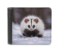 Opossum In Snow Print Leather Wallet for Men Extra Capacity Bifold Wallet Slim Front Pocket Wallets Cash Pocket Credit Card Holder