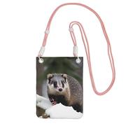 Opossum In Snow Print Print Sling Bag For Men Women, Casual Mini Phone Purses, Anti-Theft Phone Bag, For Hiking Travel, Pink, One Size