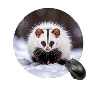 Opossum in Snow Print Round Mouse Pad Non-Slip Rubber Base Mousepad Waterproof Small Mouse Mat Cute Computer Mouse Mat for Office, Home, Gaming, Laptop 7.8 X 7.8 Inches