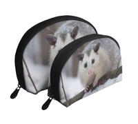 Opossum in Snow Print Shell-Shaped 2-Piece Makeup Bag Set Travel Cosmetic Organiser Stylish Storage for Beauty & Gifts for Women Girls