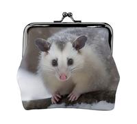 Opossum In Snow Printed Kiss-lock Coin Purse Wallet - Leather Mini Change Pouch Holder for Men Women