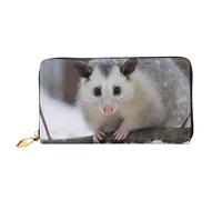 Opossum In Snow Printed Leather Wallet for Men Women, Long Clutch Handbag with 12 Card Holder and 3 Money Clip